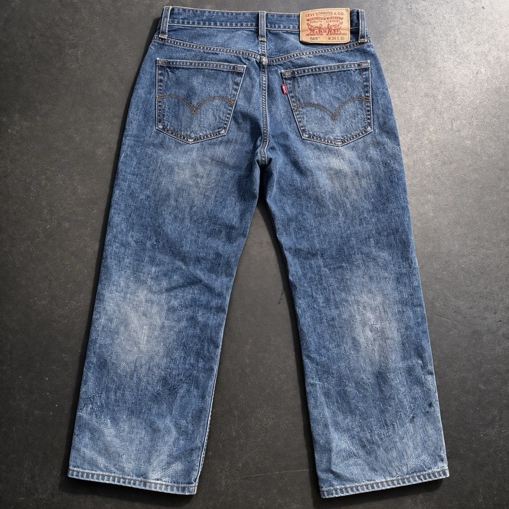 Levi's 569 Loose Straight Jeans 34x30 Blue Denim Faded Distressed